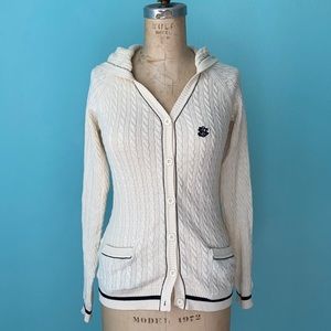 NWT Womens Superdry cream black hooded cardigan sweater size S, fits like an XS